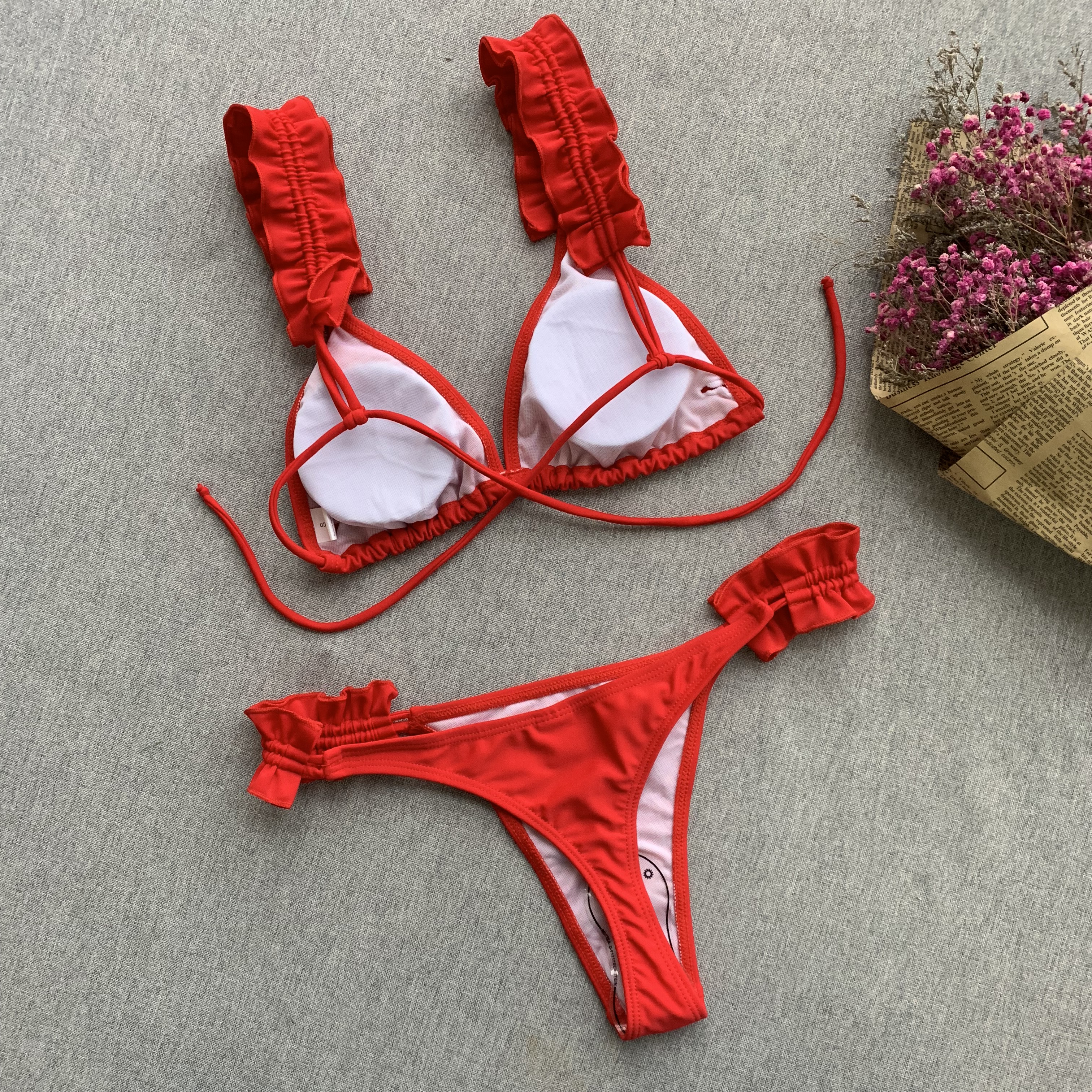 Red Two-Piece Ruffles Swimwear