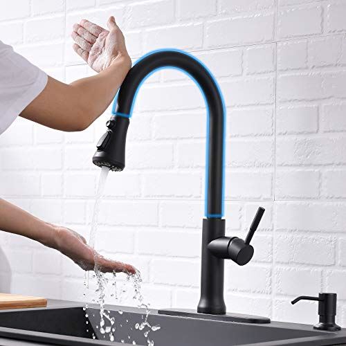 Touch Pull Down Single Handle Kitchen Sink Faucet with Hole Cover