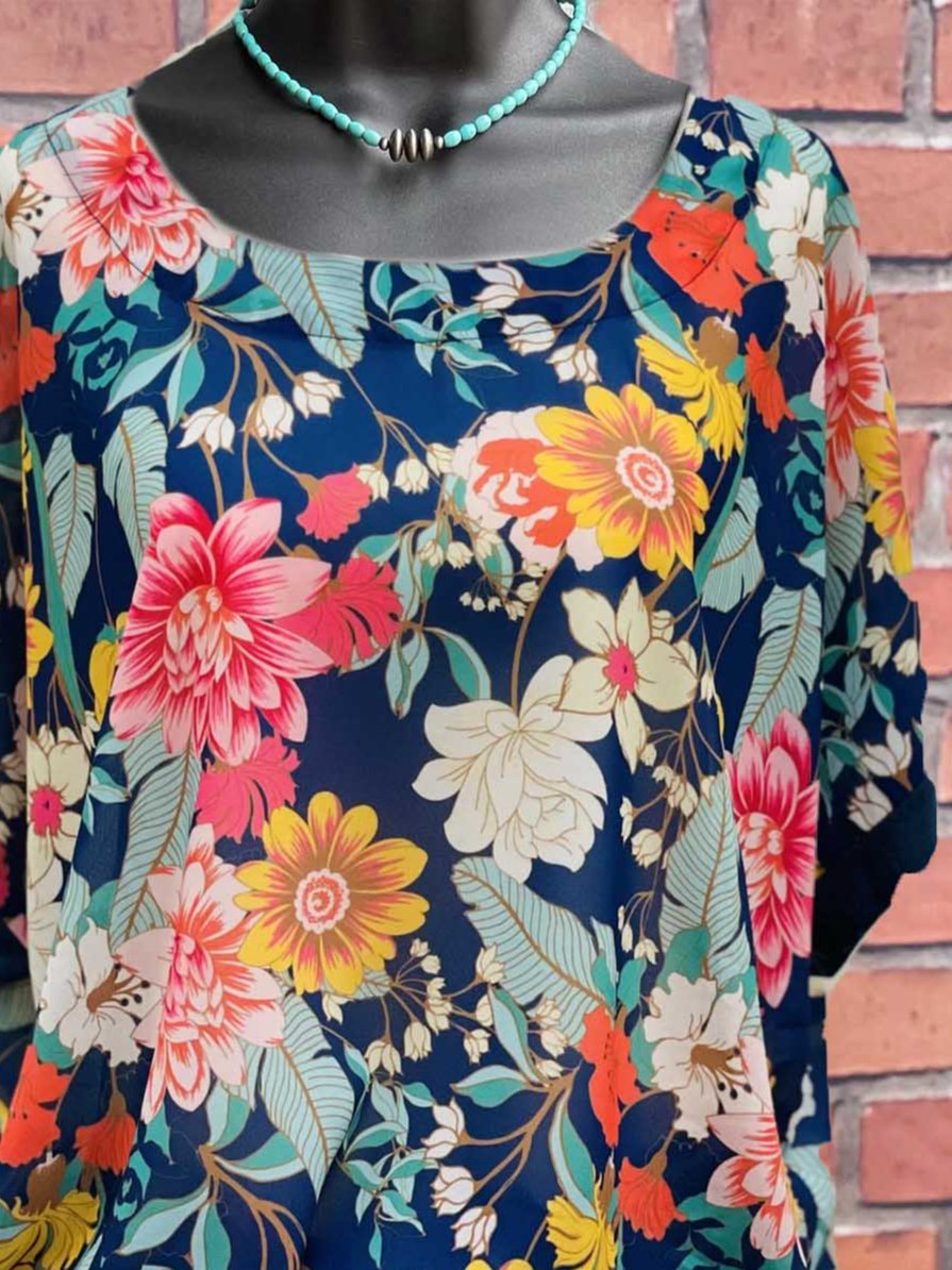 Cotton-Blend Crew Neck Short Sleeve Casual Shirts & Tops