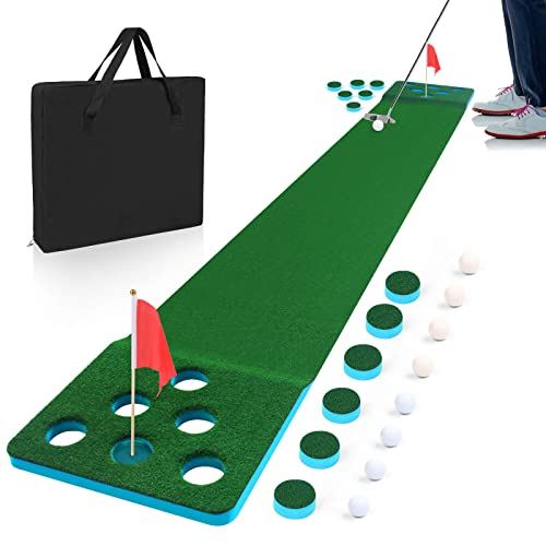 Putting Green Game, Golf Pong Game Putting Mat, Indoor Putting Green W/ 8 Golf Balls