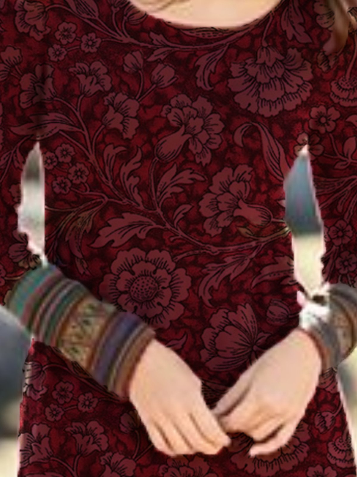 Cotton Round Neck Casual Printed Dresses