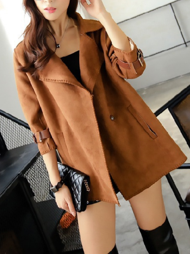 Vintage Buckle Sleeve Holiday 3/4 Sleeve Paneled Wool Blend Coat