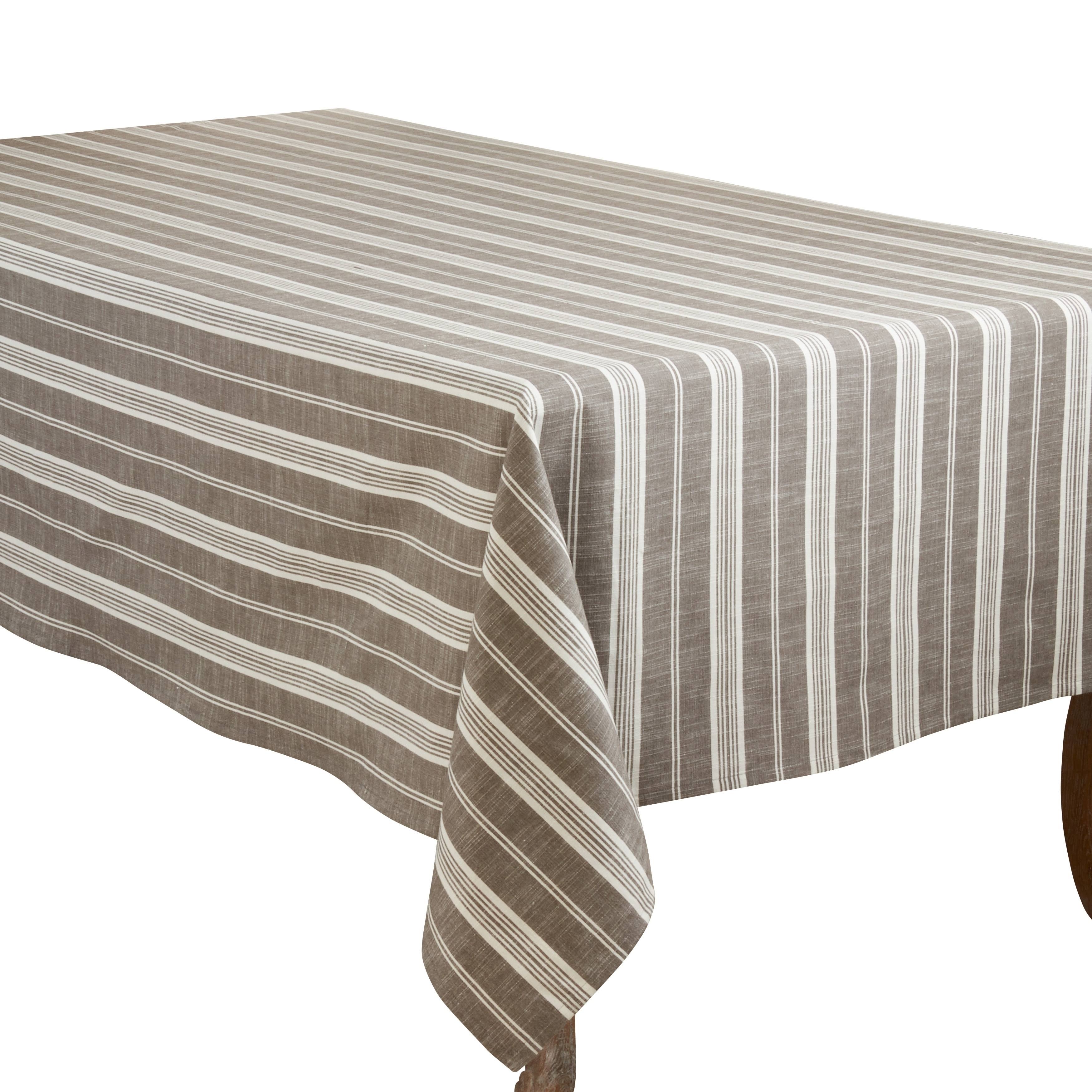Saro 5618.GY65104B 65 x 104 in. Oblong Cotton Tablecloth with Grey Striped Design