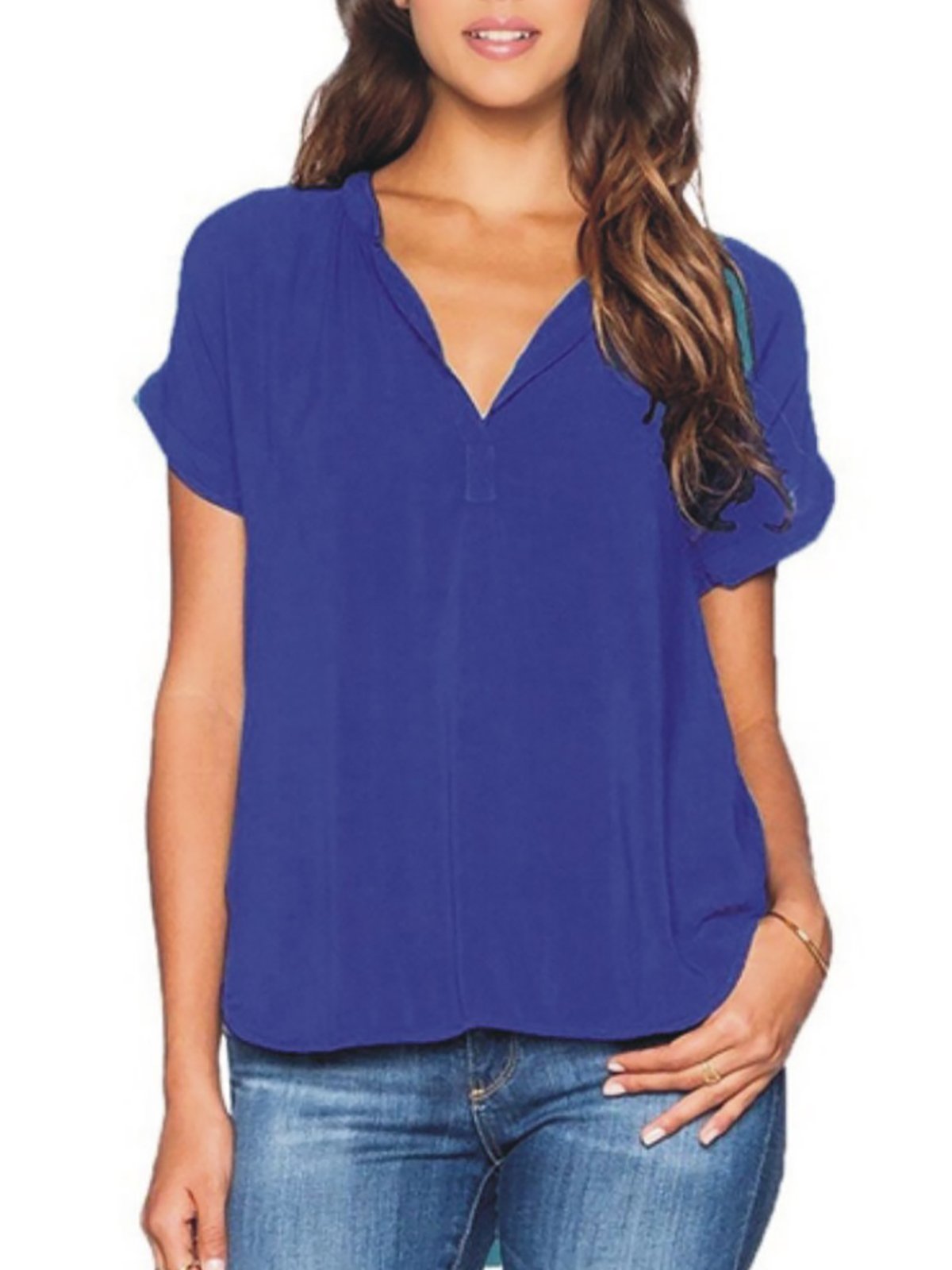 V Neck Casual Paneled Blouses