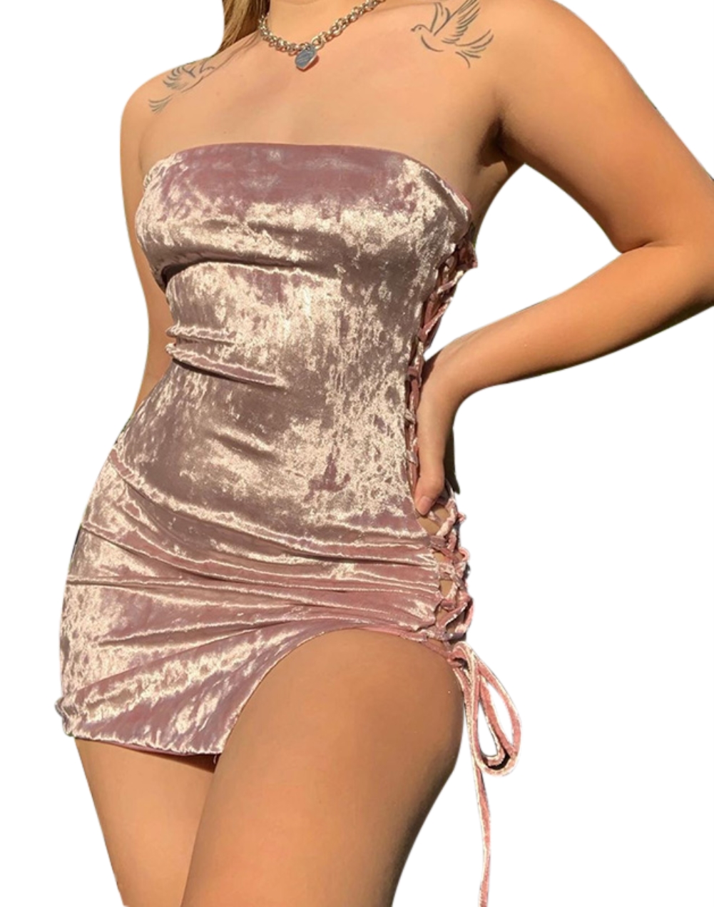 Sexy Lace Up Strapless Club Dress