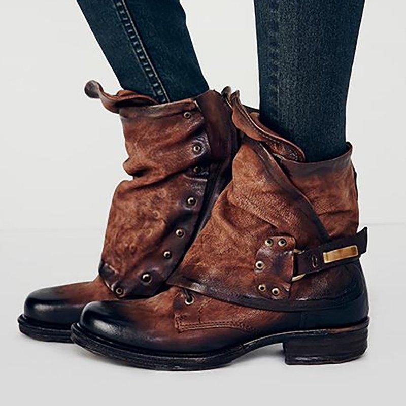 Women Vintage Mid Calf Booties Casual Plus Size Shoes