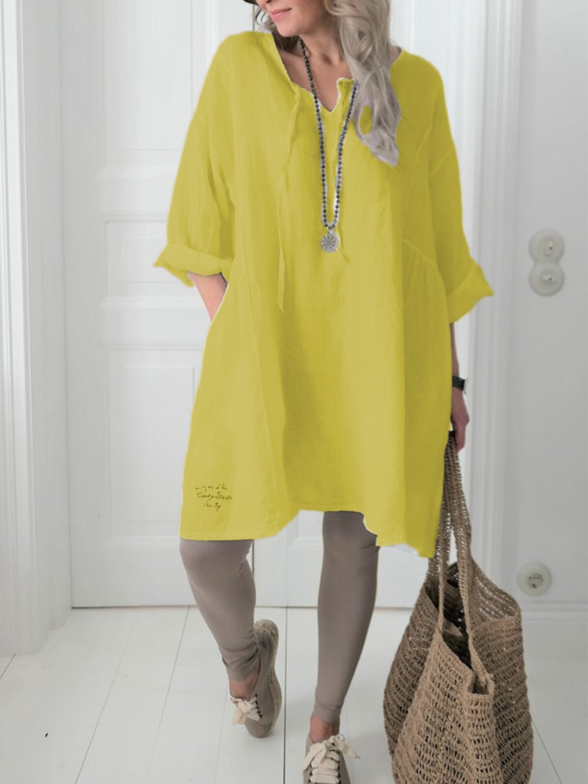 Round Neck Casual Linen Solid Shirts