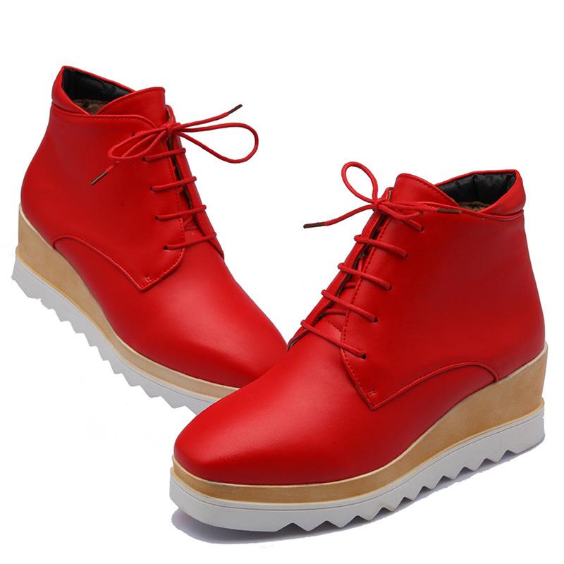 Women Wedge Heel Booties Casual Lace Up Plus Size Shoes