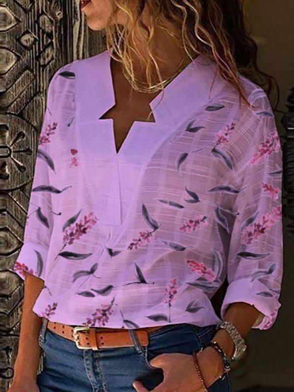 Casual V Neck Printed Long Sleeve Shirts & Tops