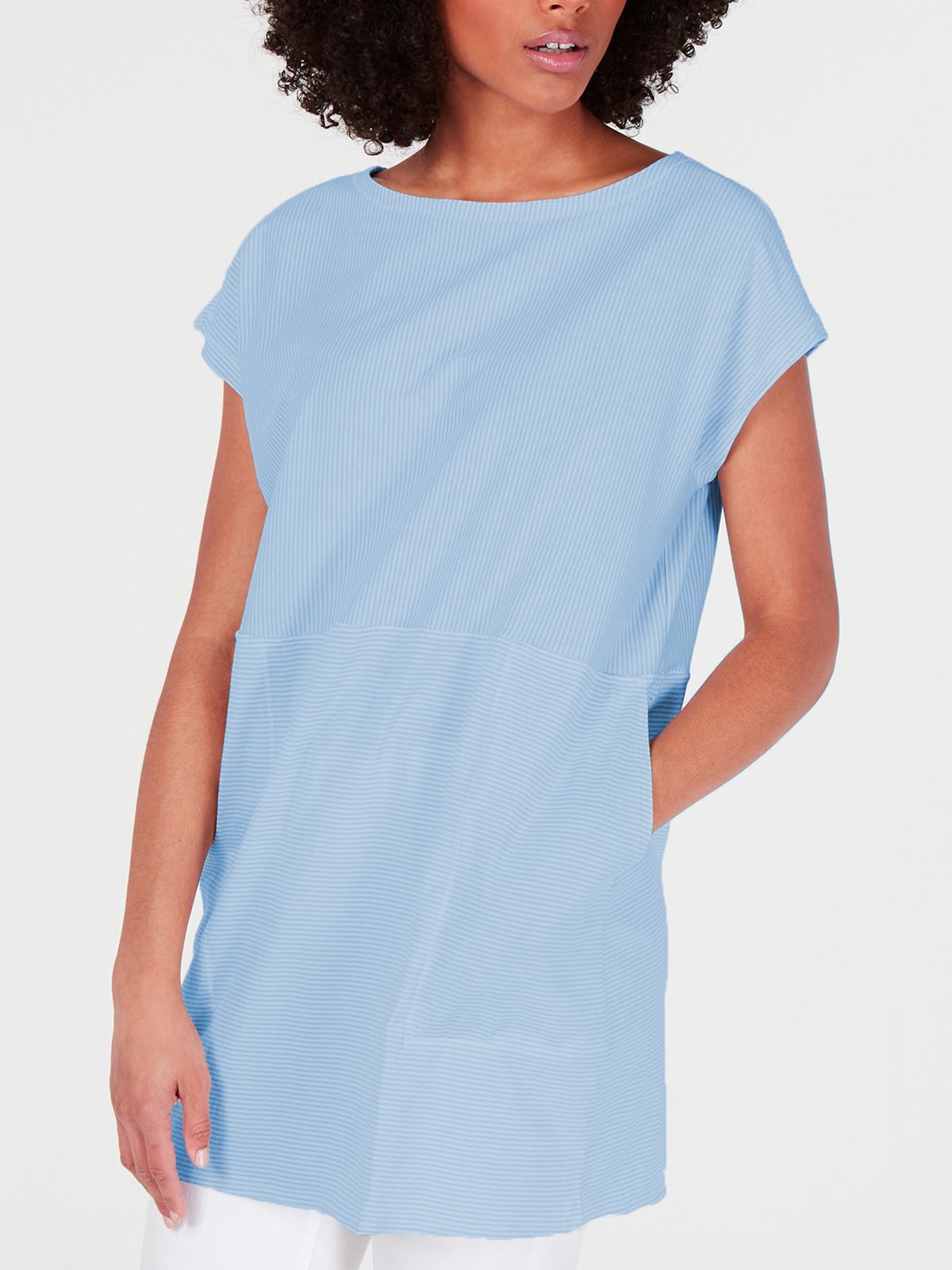 Plus Size Casual Striped Pockets Short Sleeve Tops