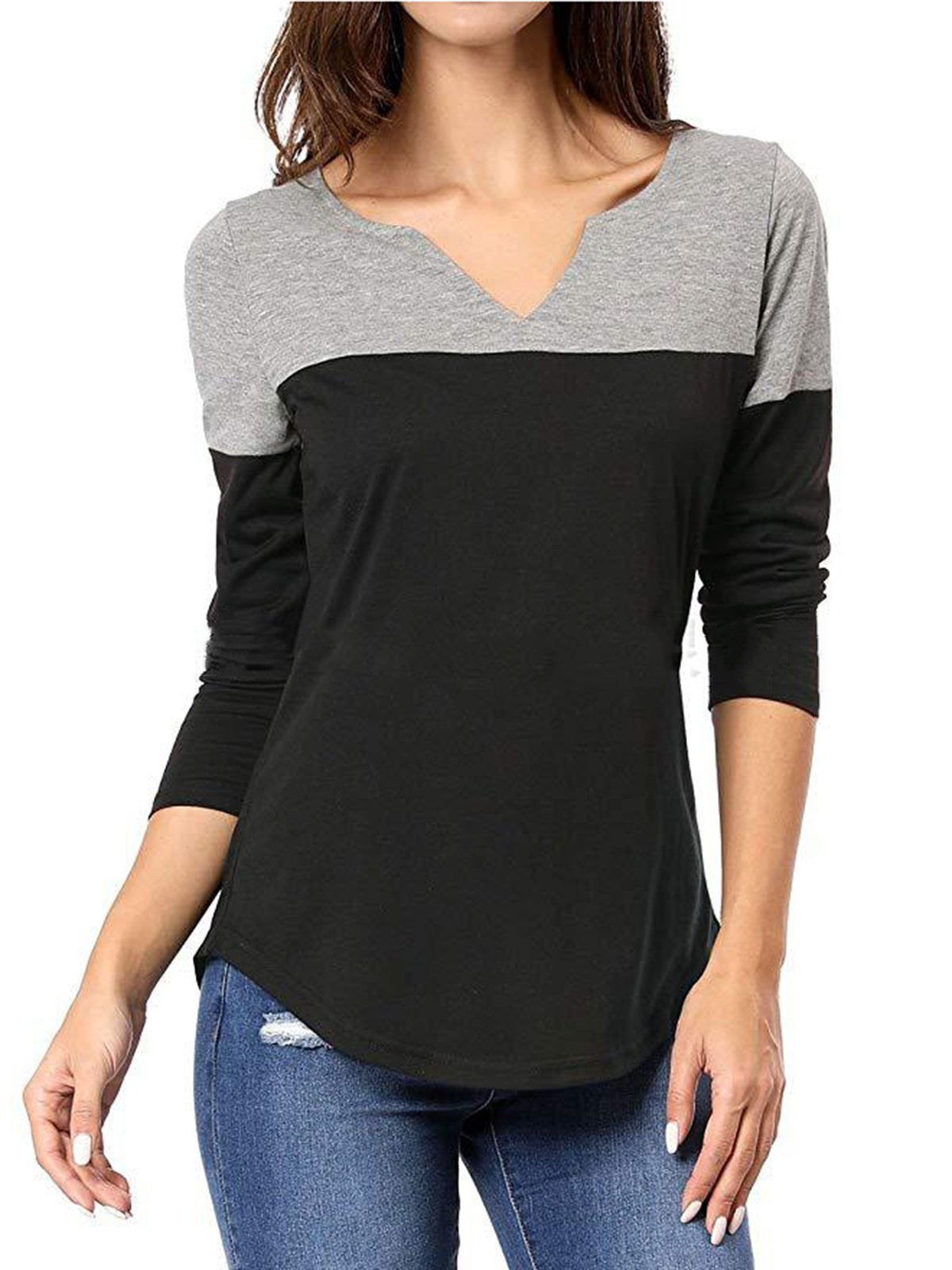 Long Sleeve Simple & Basic V-neck T-shirt