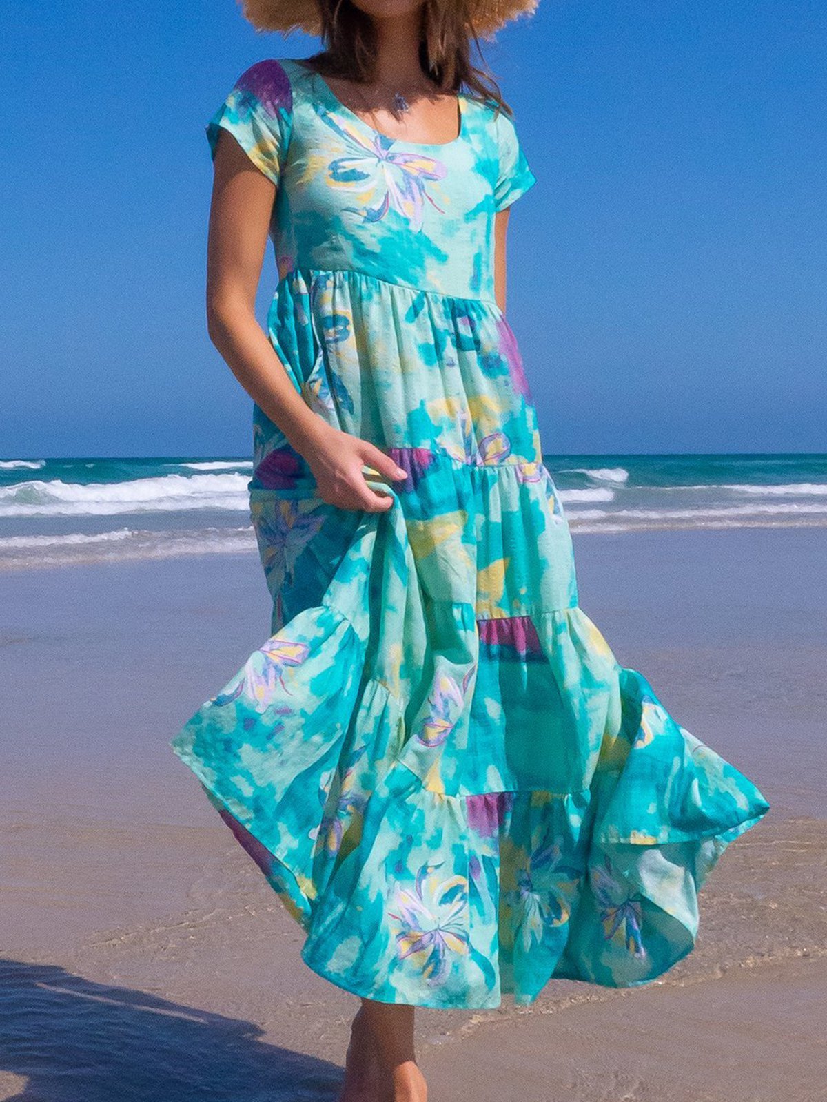 Floral Short Sleeve A-Line Casual Dresses