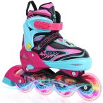 JUSUEN Adjustable Inline Skates for Kids ,Patinas Roller Skates with Light up, Dream Blue