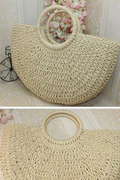 Women's Summer Beach Drawstring Woven Straw Handbag