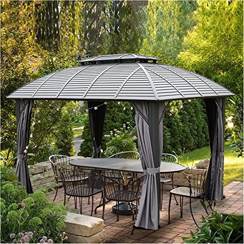 10�� x 12�� Hardtop Gazebo Outdoor Aluminum Gazebo Arc Grill for Patios Deck Backyard,Galvanized Steel Double Roof,Curtain&Netting by domi outdoor living