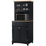 Freestanding Microwave Kitchen Cabinet with 2 Glass Door and Drawers