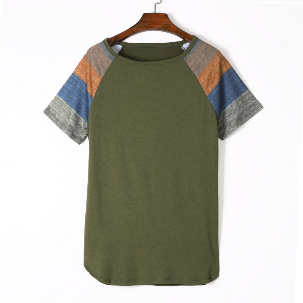 Green Color Block Short Sleeve Loose Fit Top