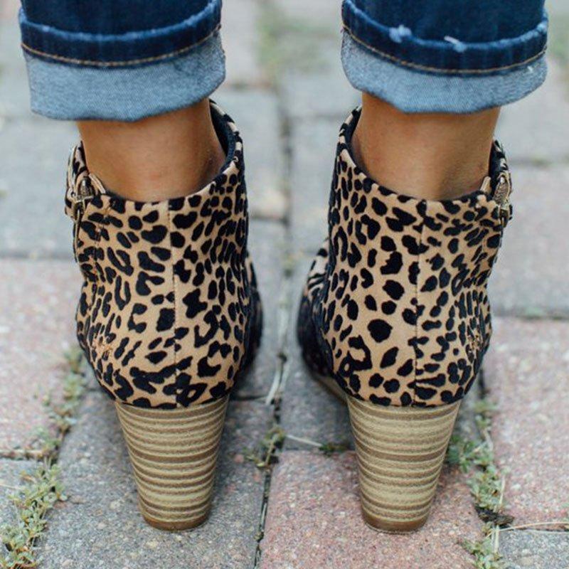 Artificial Leather Button Block Heel Boots