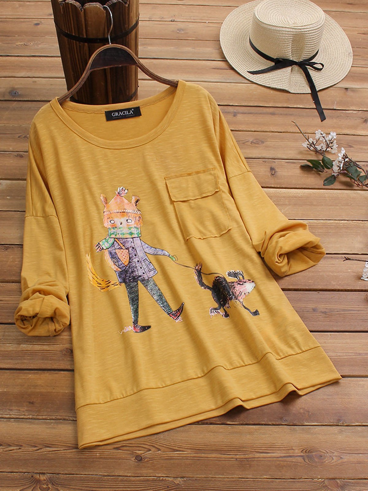 Casual Long Sleeve Round Neck Plus Size Tops