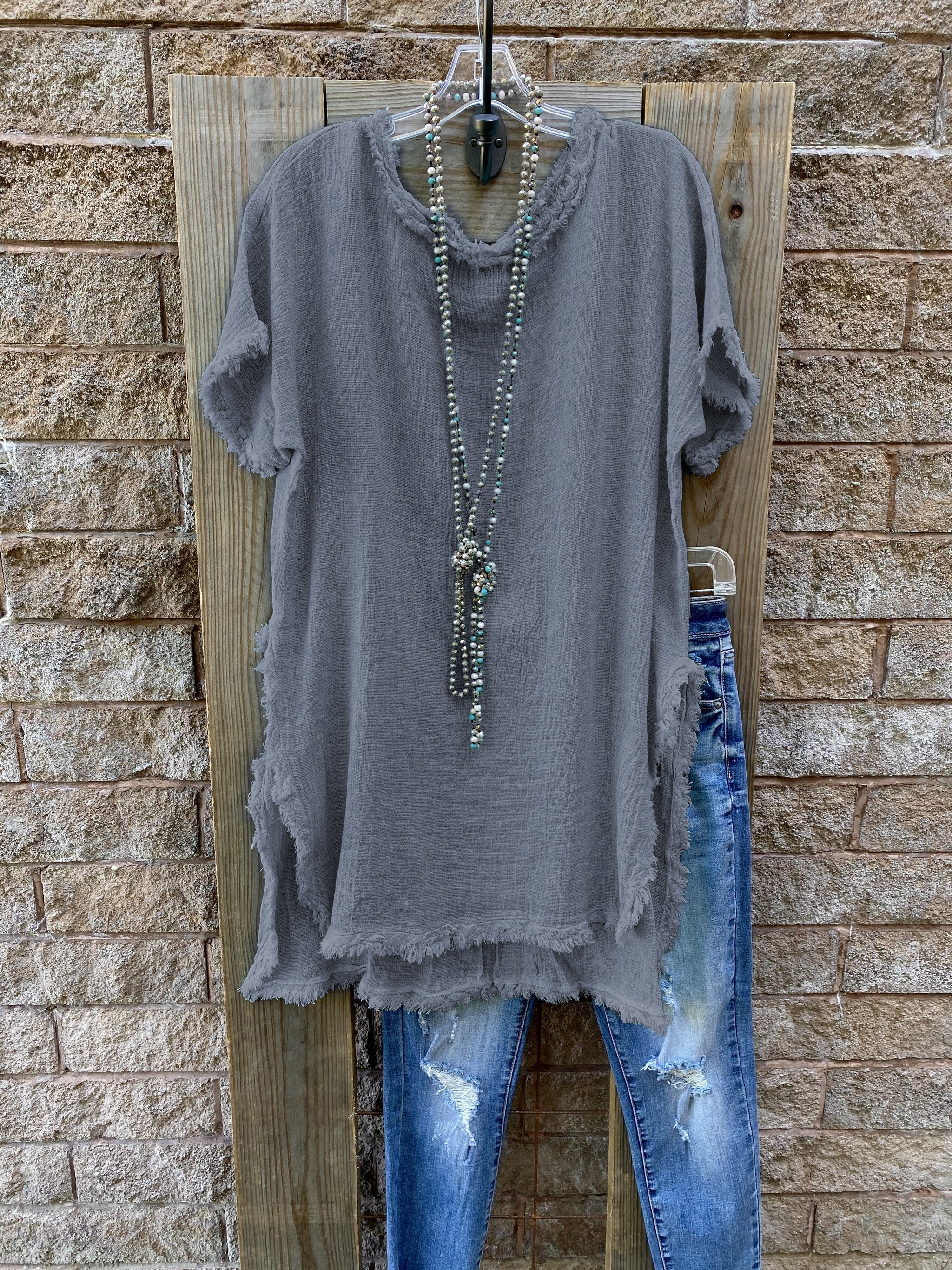 Crew Neck Linen Short Sleeve Shirts & Tops