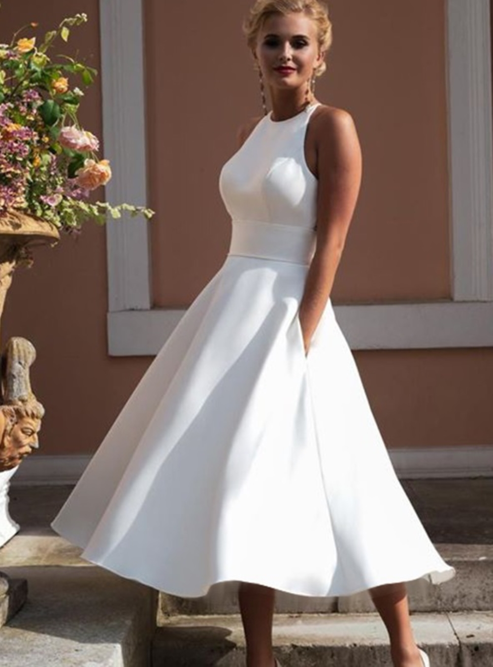 White Sleeveless Vintage Long Skater Dress