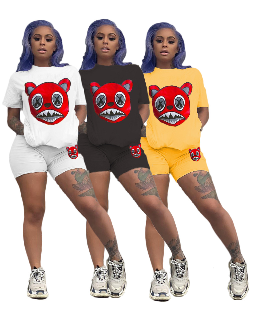 Cartoon bear print two-piece set SSD0534