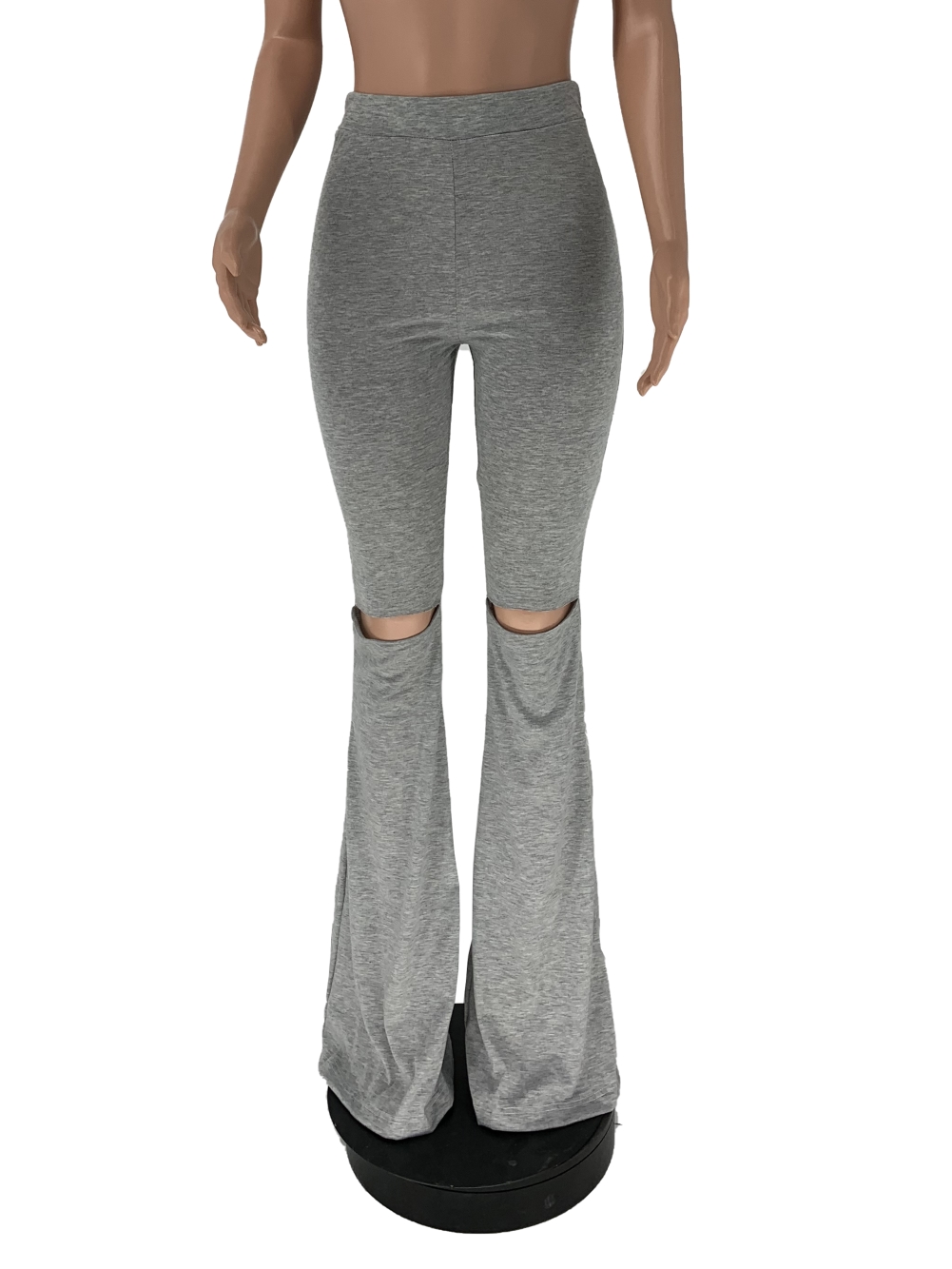 Lips Print High Waist Bell Bottom Ripped Trousers