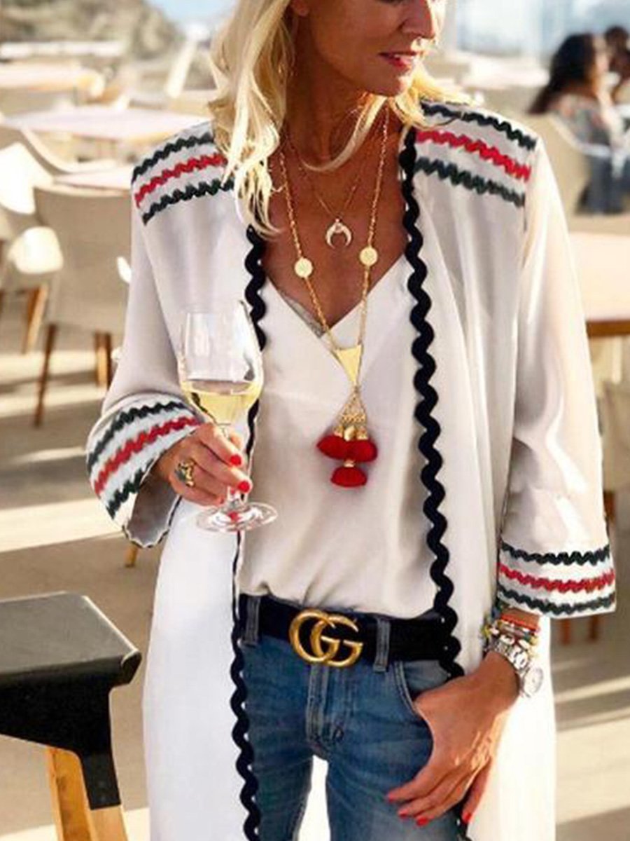 Collarless Printed Long Sleeve Cardigan