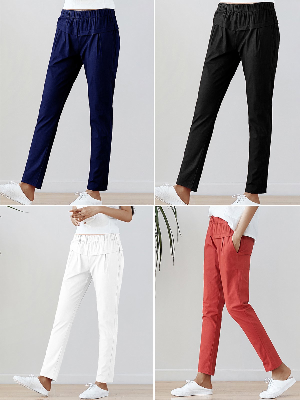 Plus Size Women Cotton And Linen Solid Loose Casual Pants