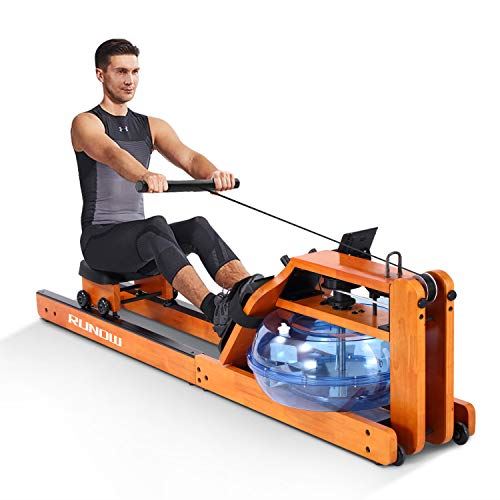 RUNOW Water Rowing Machine with LCD Monitor Water Rower Wooden Adjustable Resistance