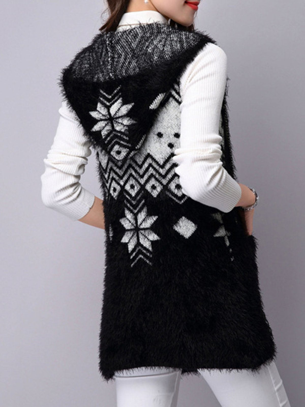 Knitted Hoodie Fluffy Sleeveless Vest