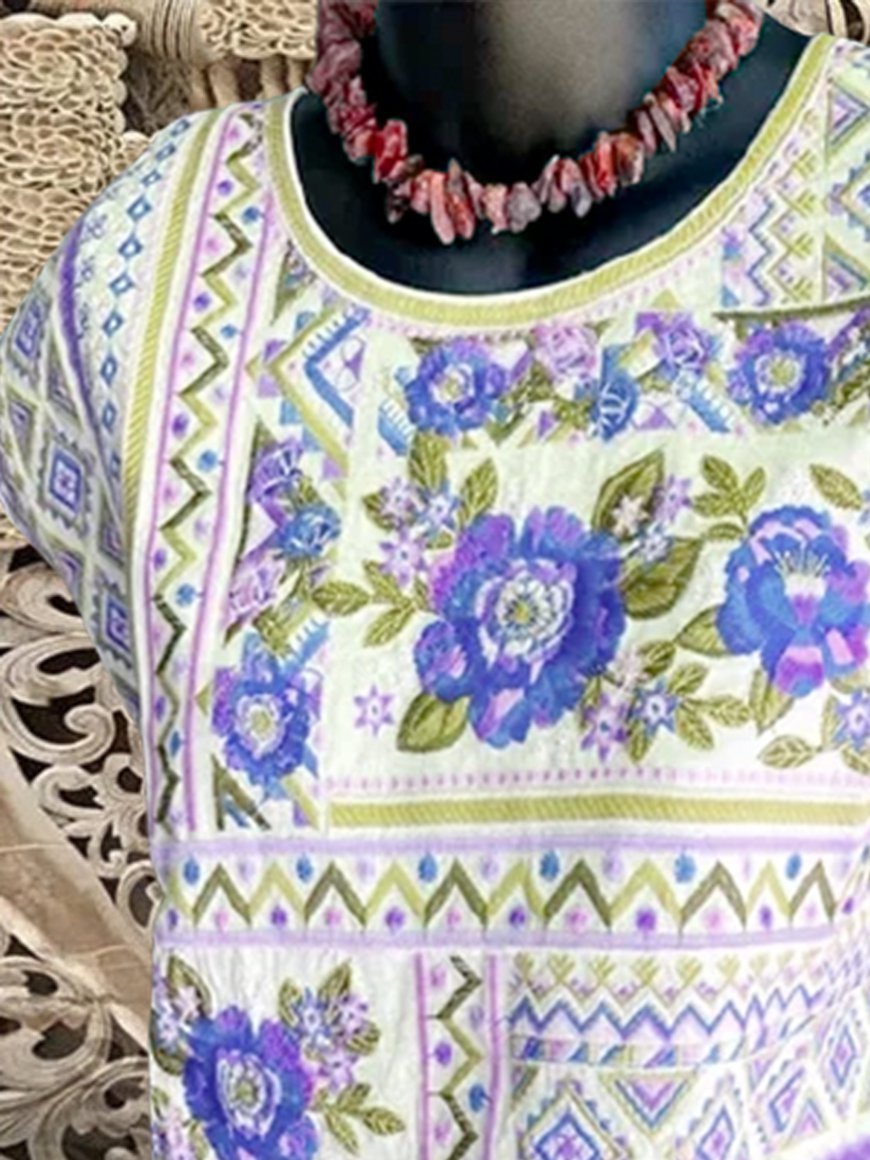 Geometric Flowers Casual Cotton-Blend Shirts & Tops