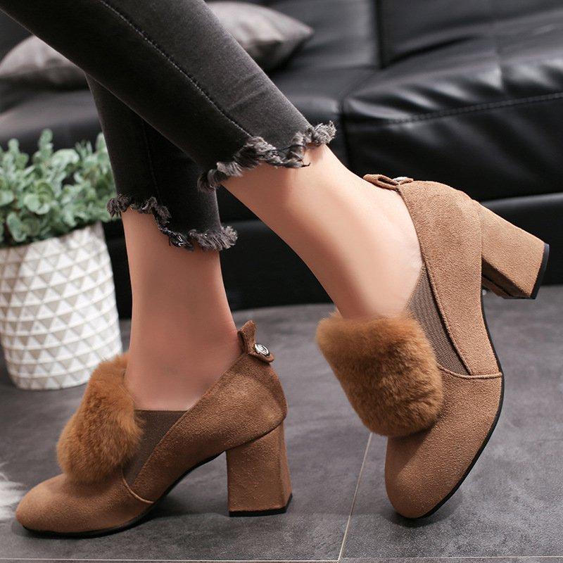 Elegant High Chunky Heel Shoes Flurry Dress Suede Pumps