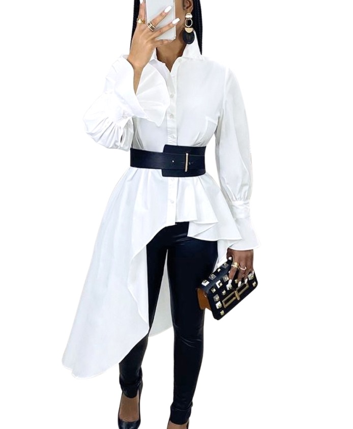 White Irregular Long Sleeve Blouse