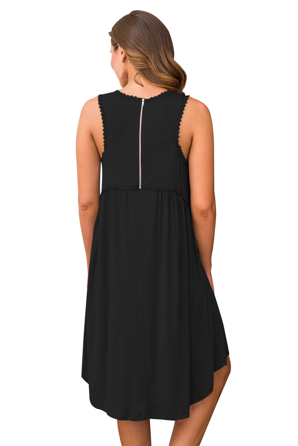 Black Tank Top Bodice Ruched Detail Swing Dress