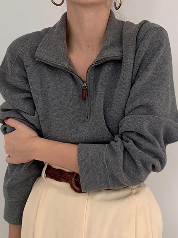 Women's Lapel Zip Knit Shirt