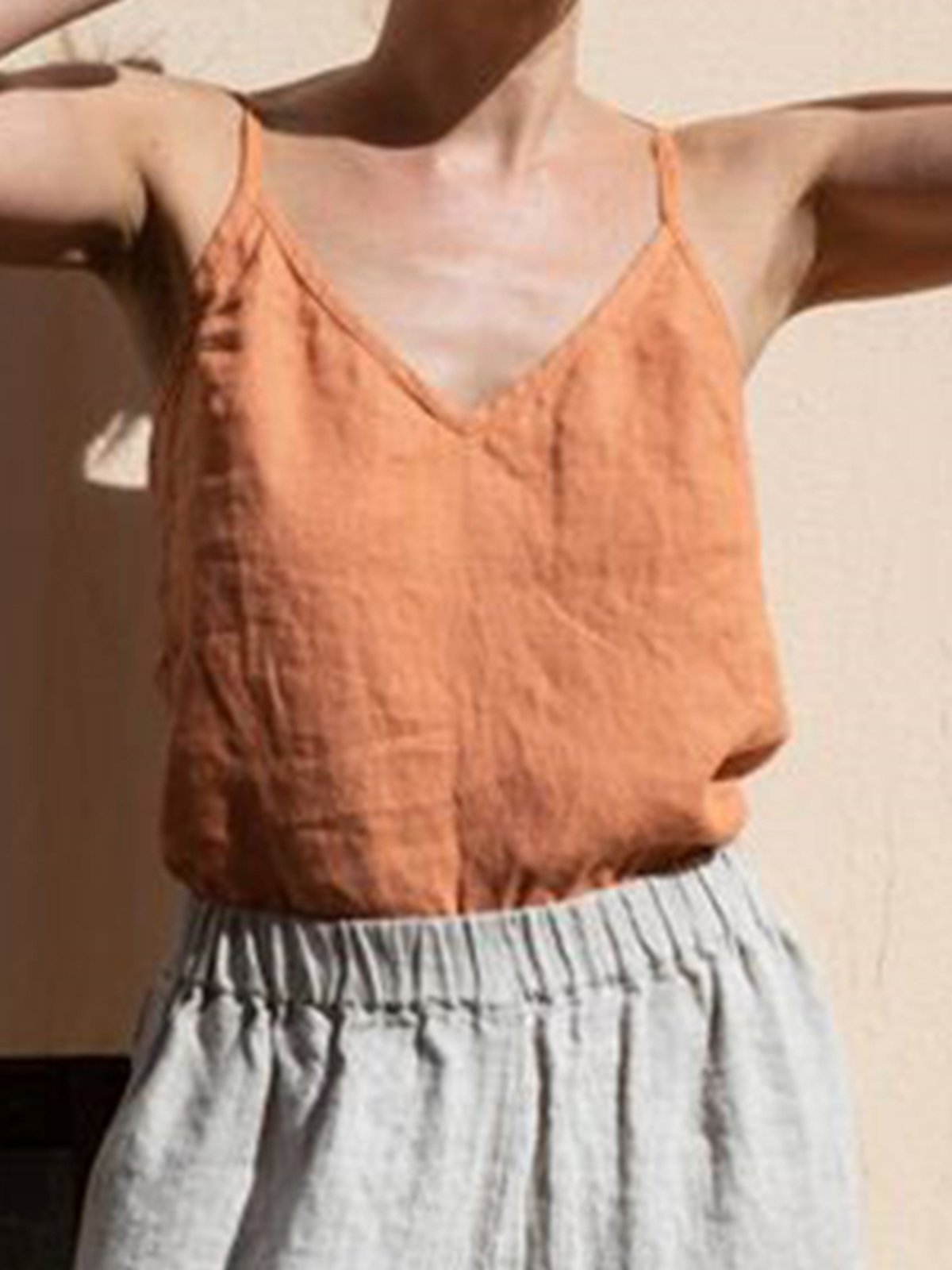 Slit Pure Color Sexy V Neck Spaghetti Plus Size Camis