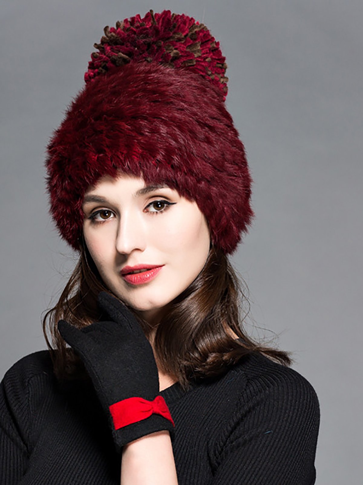 Faux Fur  Double-layer Warm Knit Hats