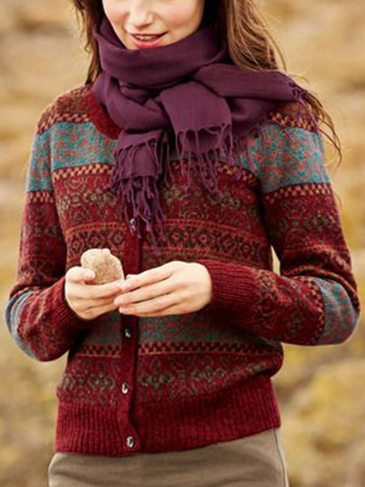 Buttoned Tribal Long Sleeve Cardigan