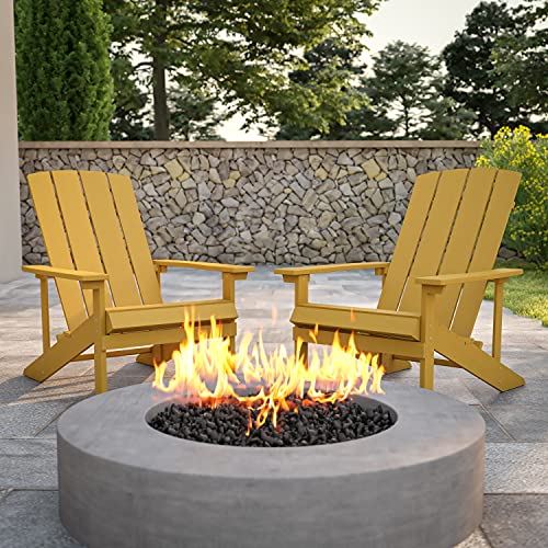 Flash Furniture Charlestown Poly Resin Adirondack Chair �C Yellow �C All Weather �C Indoor/Outdoor �C Set of 2