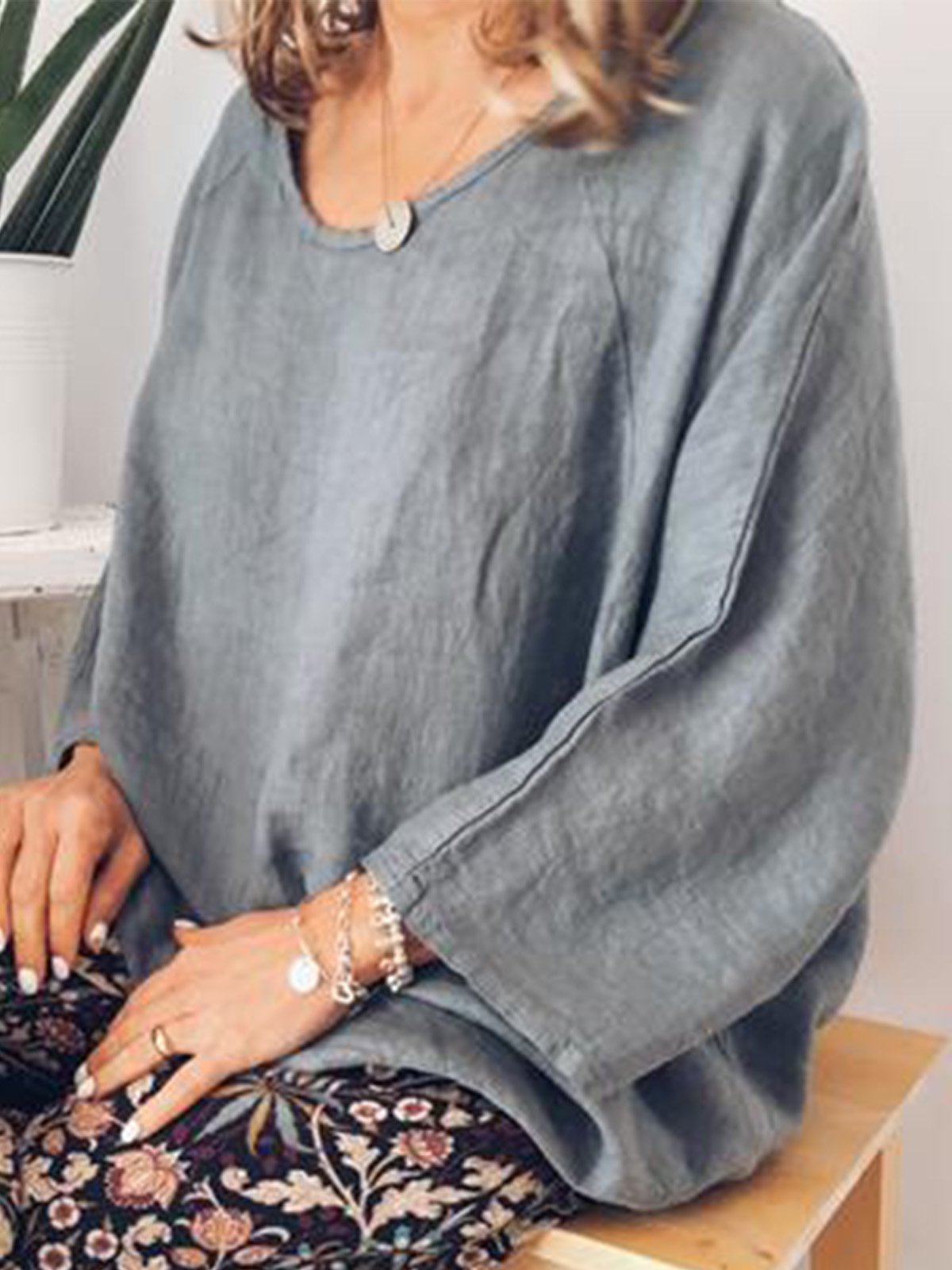 Plus Size Casual O Neck Long Sleeve Tops Tunic