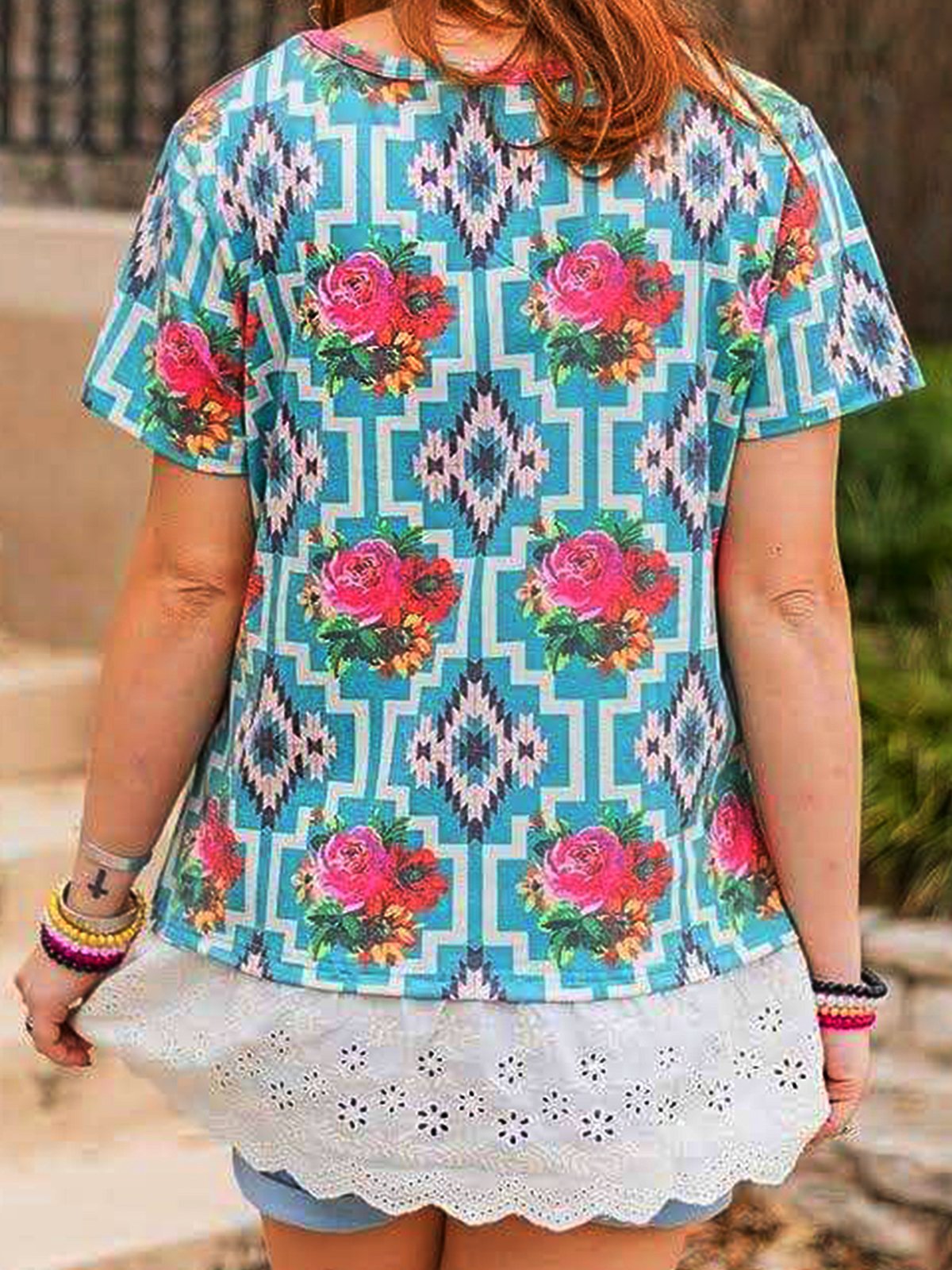 Crew Neck Printed Casual Shift Shirts & Tops