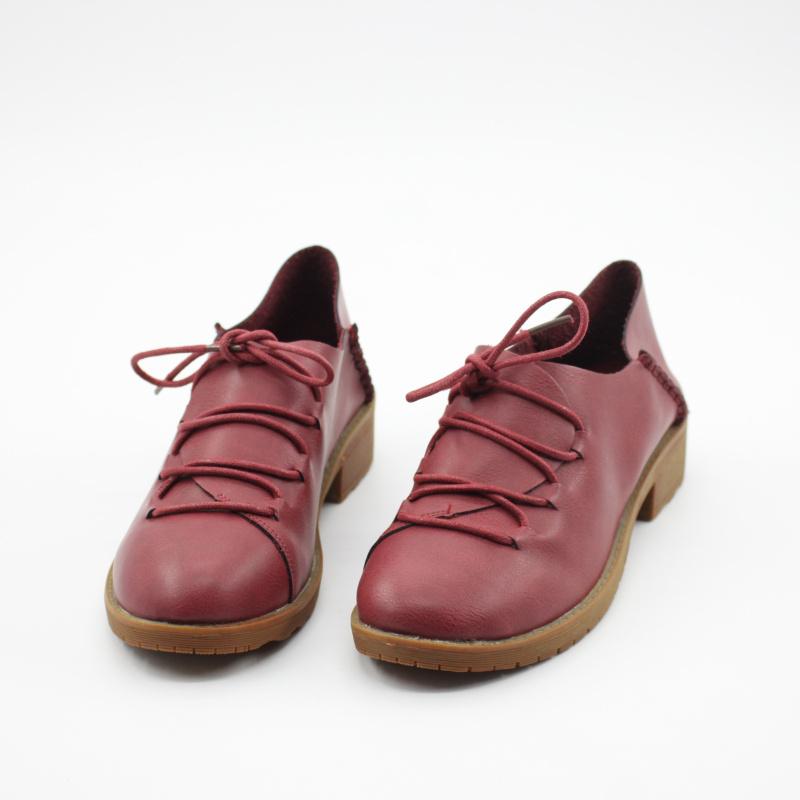 Gray PU Lace-up Spring/Fall Daily Chunky Heel Loafers