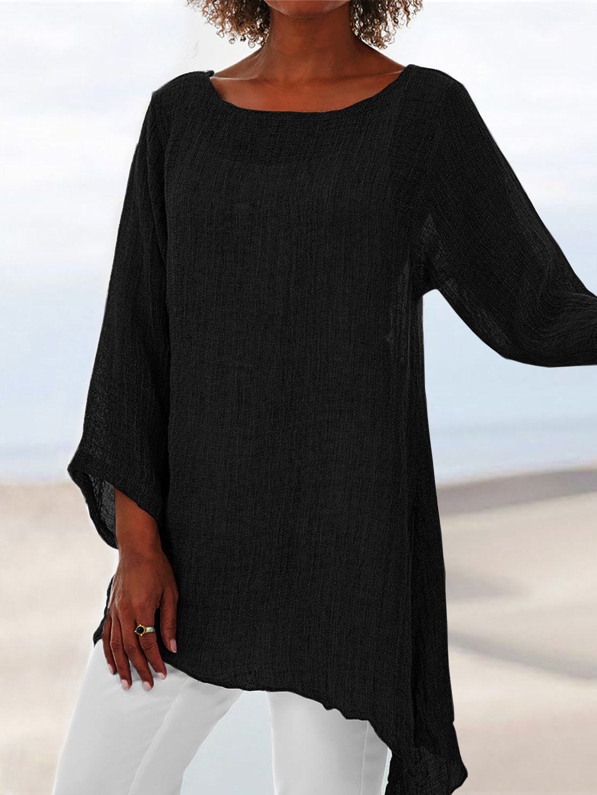 Asymmetrical Hem Long Tunic Shirts