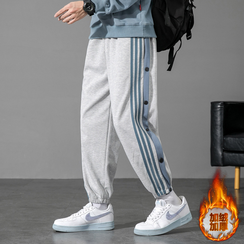 排扣运动裤男新款宽松加绒休闲裤子2021冬季潮流户外跑步篮球卫裤