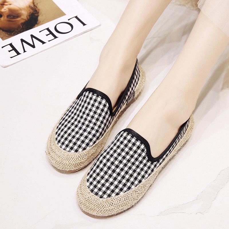 Women Canvas Loafers Casual Slip On Flat Plaid Shoes
