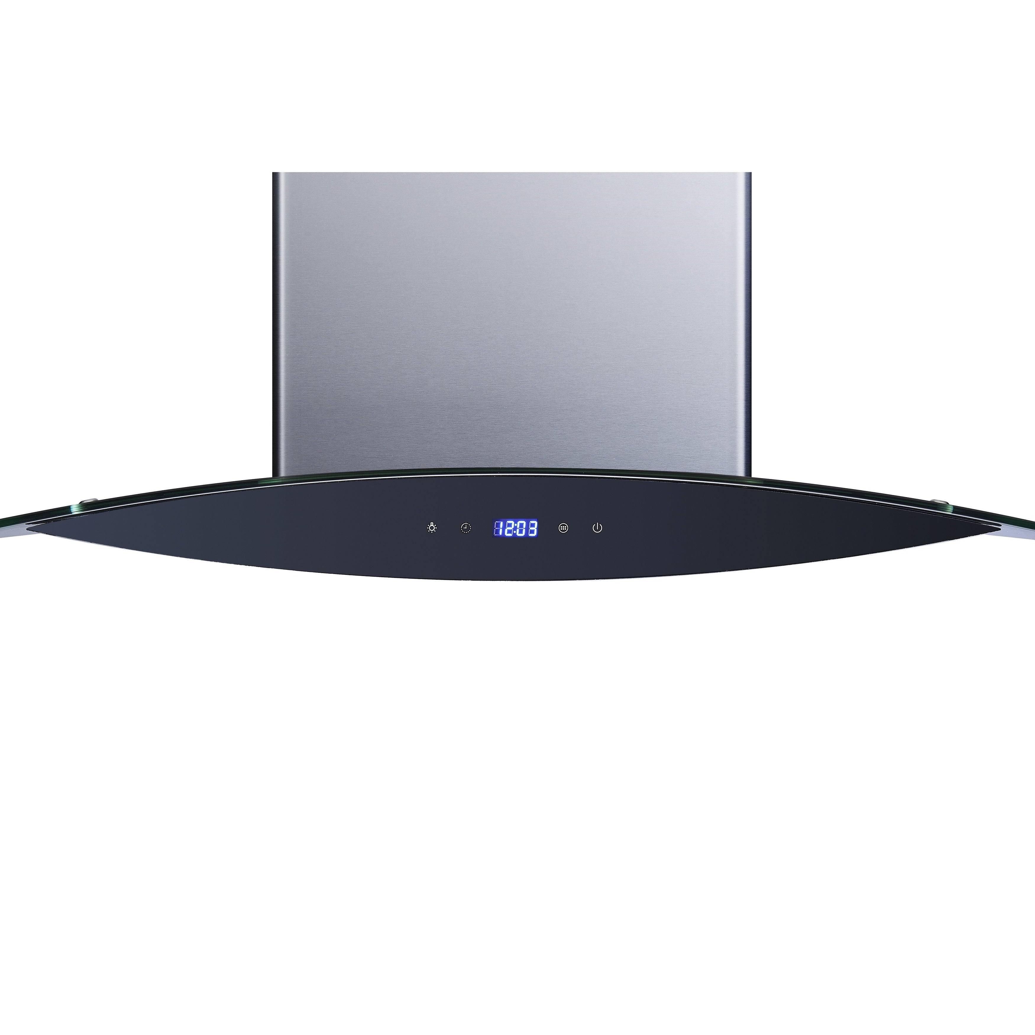 Winflo O-WH102B30G 30x22 Convertible Stainless Steel/Tempered Glass Island Mount Range Hood