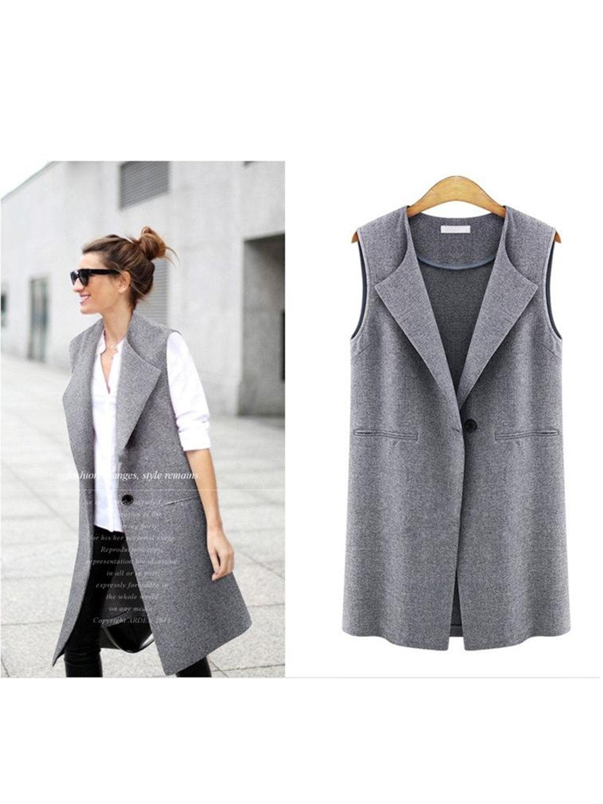 Lapel Sleeveless Casual Coat