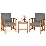 3-Piece Outdoor Acacia Wood Sofa Set w/Cushions �C Gray