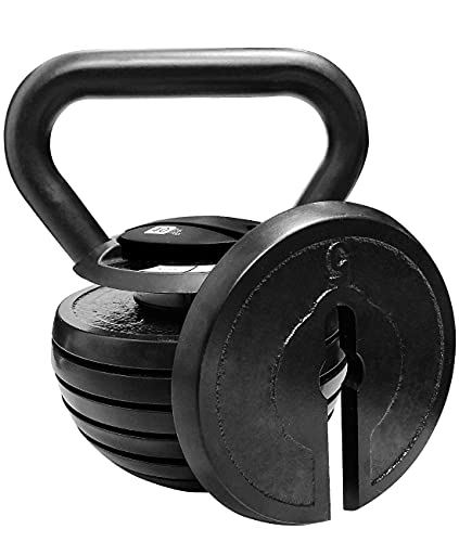 Adjustable Kettlebell Weights Sets, Cast Iron 10-40 lb Kettlebells for Home Gym- Black